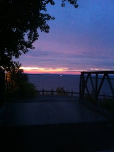 Sunrise on the horizon over Lake Champlain